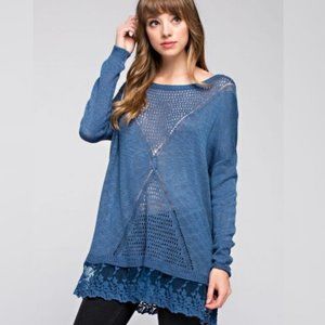 Harmony Blue Spring Knit Tunic Top